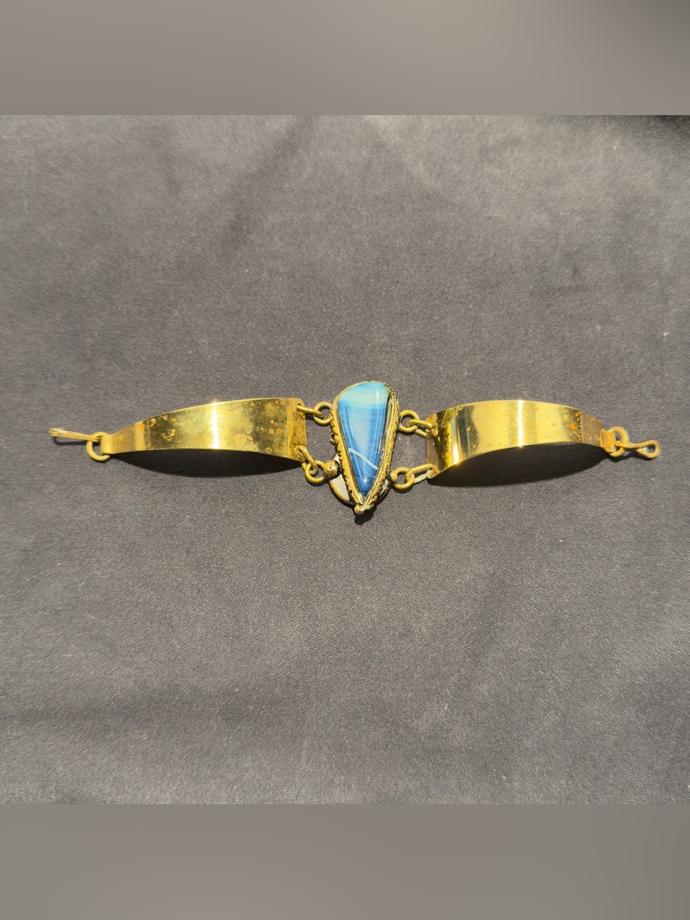 Brass And banded blue agate stone Hand Made Signed Original 1 Of 1 1988 Bracelet